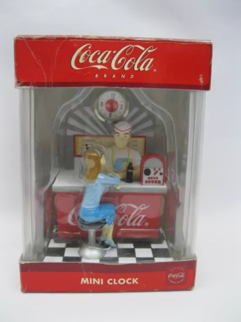 Coca Cola Mini Clock 1950s Diner American Counter Scene Coke Soda Girl Man New