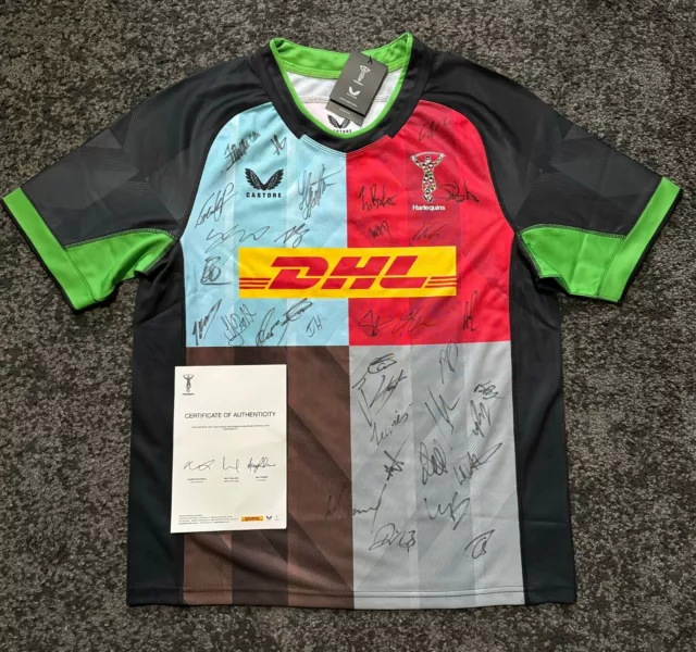 Signed Harlequins 'Quins'  Shirt, Full Premiership Squad Autograph + COA 23-24