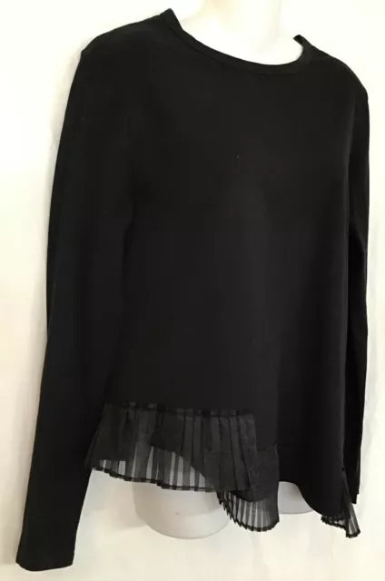 Clu Top Black Long Sleeve Cotton Pleated Skirt Hem Trim Asymmetrical Size S 3