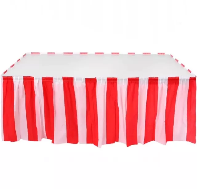 Red & White Striped Table Skirt Circus Carnival Carnival Theme JITU  14ft  29”