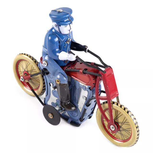 Vintage Wind Up Policeman Riding Motorcycle Clockwork Tin Toy Collectable A2