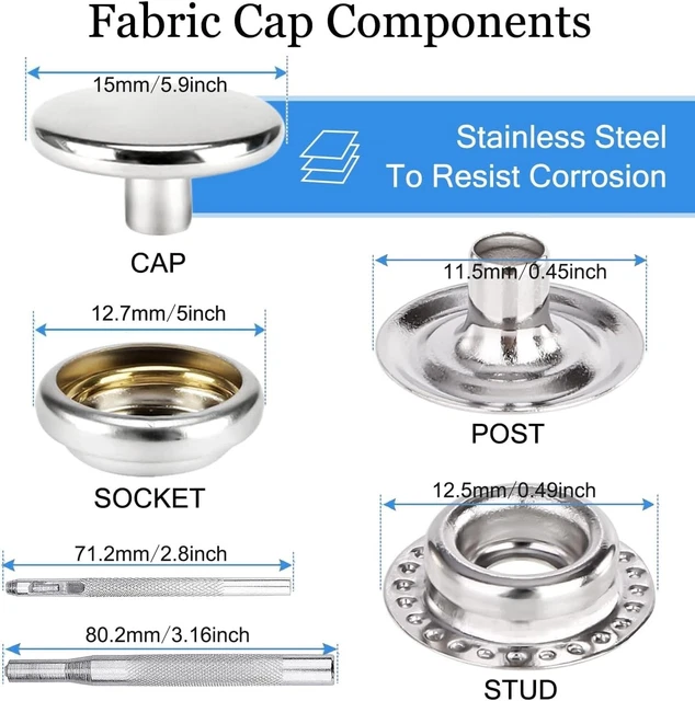 15mm 10mm Bottoni A Pressione In Acciaio Inox 180 Pezzi Per Tela
