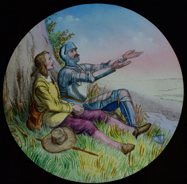 ANTIQUE Magic Lantern Slide PILGRIMS PROGRESS NO95 C1890 DRAWING KNIGHT