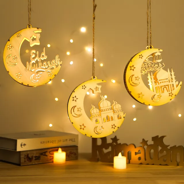 ISLAM AÏD RAMADAN Moubarak décoration bois lumière dorée lanternes DEL XS  EUR 9,05 - PicClick FR