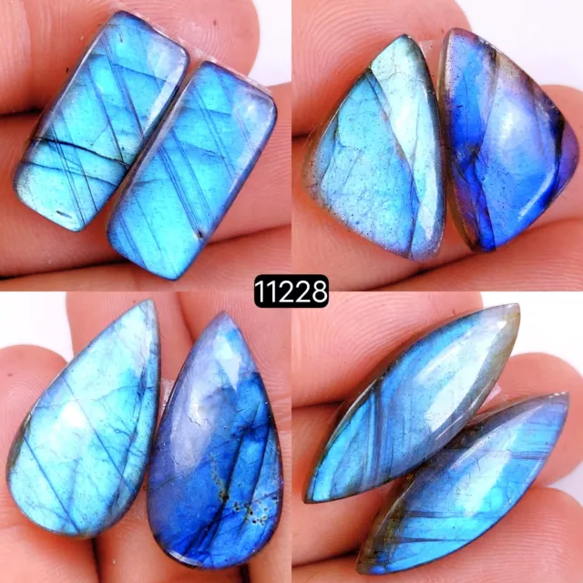 4Pair 110 Ct Natural Labradorite Cabochon Gemstone Pair Lot 32X16-22X14mm #11228