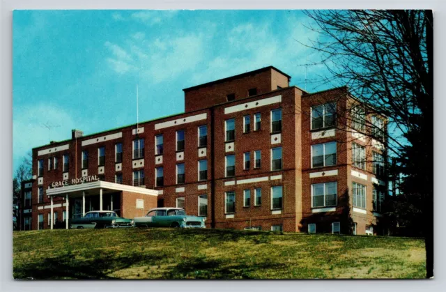 Morganton NC North Carolina Grace Hospital Old Cars Vintage Postcard