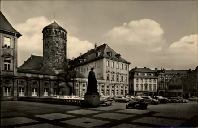 Bayreuth Postkarte ~1950/60 Eingang zum Schloßhof mit Maximillian Denkmal Autos