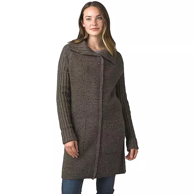 Prana Women S Yunna Cardigan coat-Sweater Pebble Green Wool Blend Knit full zip