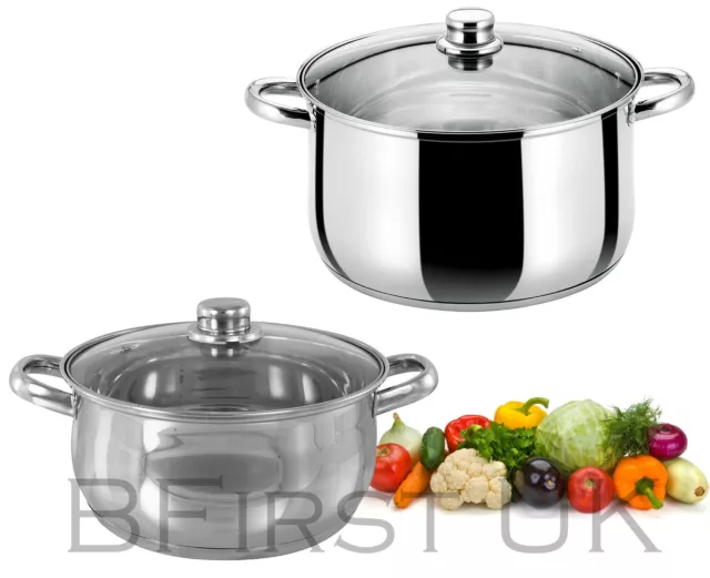 Induction Base Stainless Steel Casserole Dish Stock Soup Stew Pot Glass Lid Pan