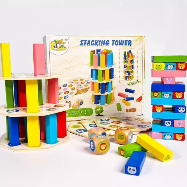 3 in 1 Stacking Tumbling Leaning Tower Game Wooden Domino Kids Educational Toy