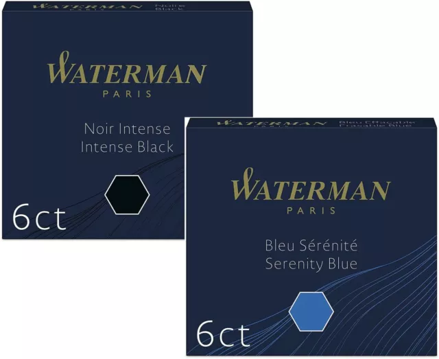 Waterman Fountain Pen Cartridges, Short International, 6 Ct Per Pack, 3 Packs