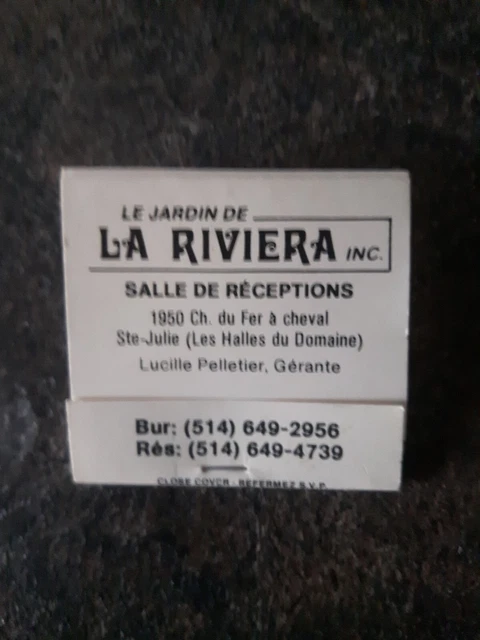 Le Jardin De La Riviera Inc Quebec Matchbook Cover