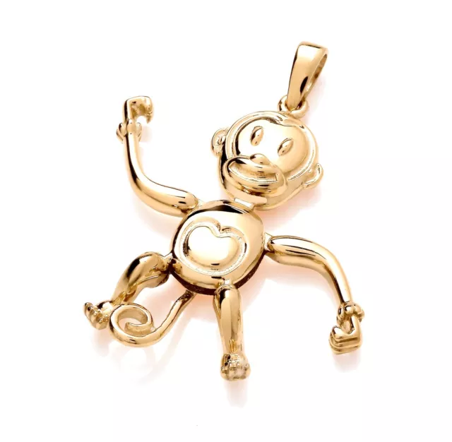9ct Yellow Gold Moving Monkey Pendant - Articulated - UK Hallmarked