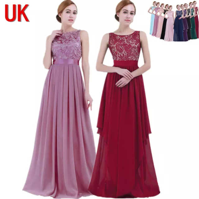 UK Womens Wedding Bridesmaid Dress Long Embroidered Chiffon Evening Prom Gown