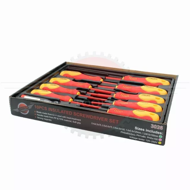 10pc Insulated Magnetic Electricians Screwdriver Soft Grip Phillips Flat Set