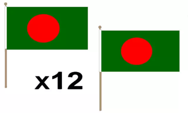 Pack Of 12 (9" x 6") Flag Bangladesh Bangladeshi Small Hand Waving Flags & Poles