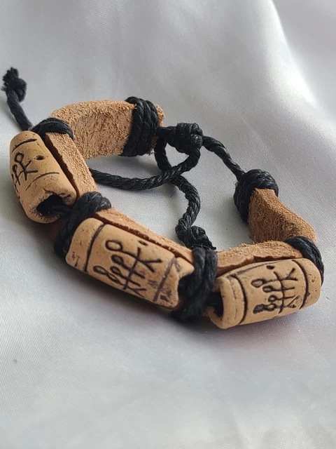 Leather MY FAMILY Tube Bead Goth Surf Band Bracelet Rope String Bangle Jewellery