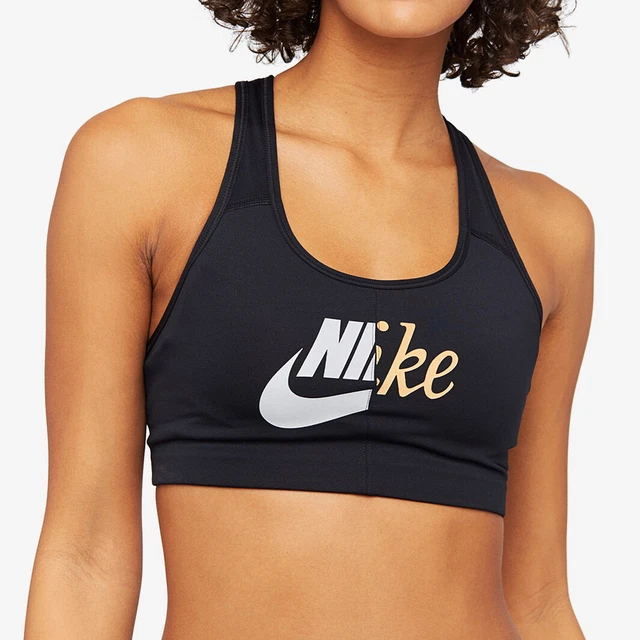 Nike Swoosh Future Sports Bra Extra Small Black White Gold CJ5248-010