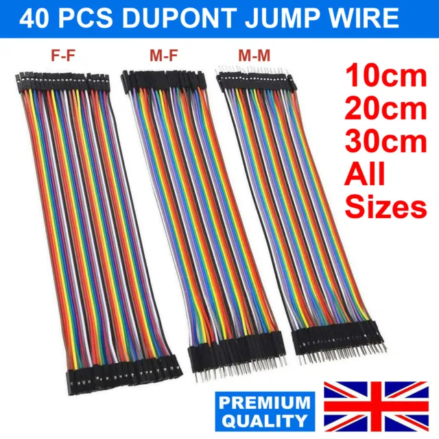 40 Dupont Jump Wire M-F M-M F-F Jumper Breadboard Cable Lead Arduino HOBBY UK PO