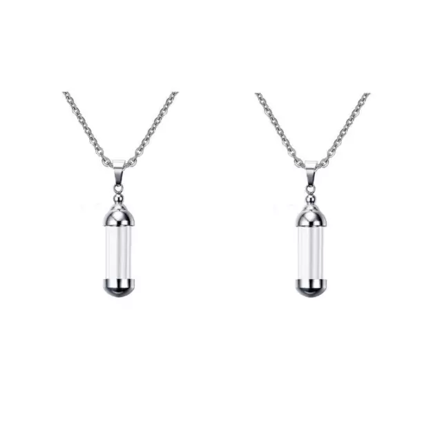 2 Pieces 43mm Steel Glass Openable Pet Urn Pendant Necklace Memorial Jewelry