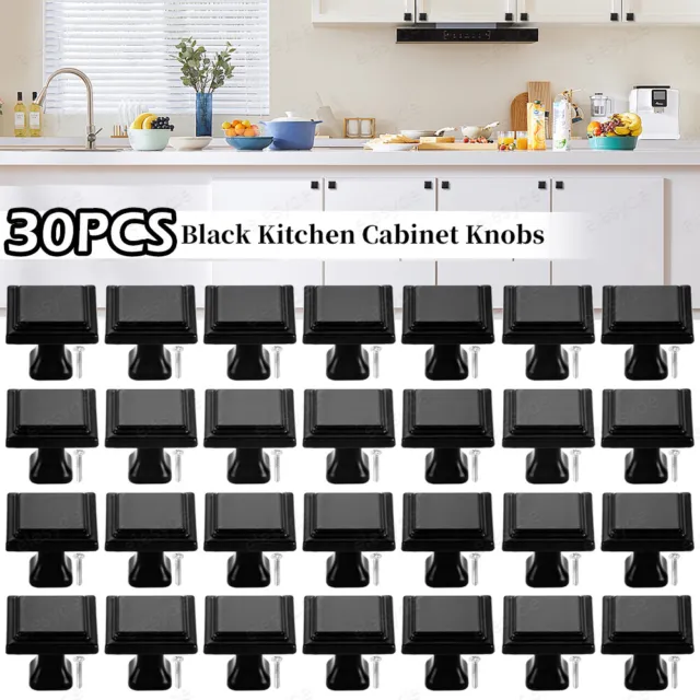 30 Pcs Cabinet Knobs Hardware Bedroom Kitchen Drawer Cupboard Handle Pulls Black