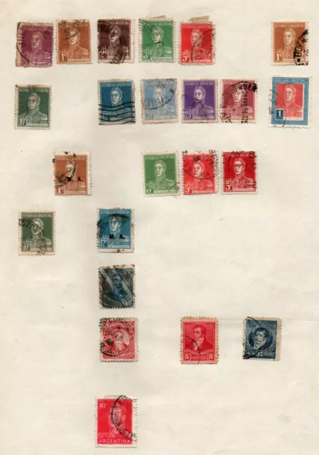 Argentina selection of 23 stamps on page from an old European collection.