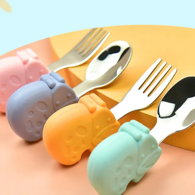 Food Feeding 316 Stainless Steel Baby Spoon Utensil Set Learn To Eat Tableware