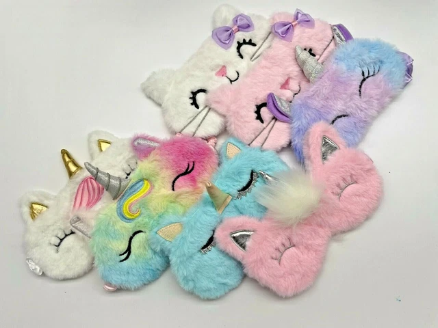 Maske Schlafbrille Schlafmaske Einhorn Kitty glitzer satin plüsch  Gechenk