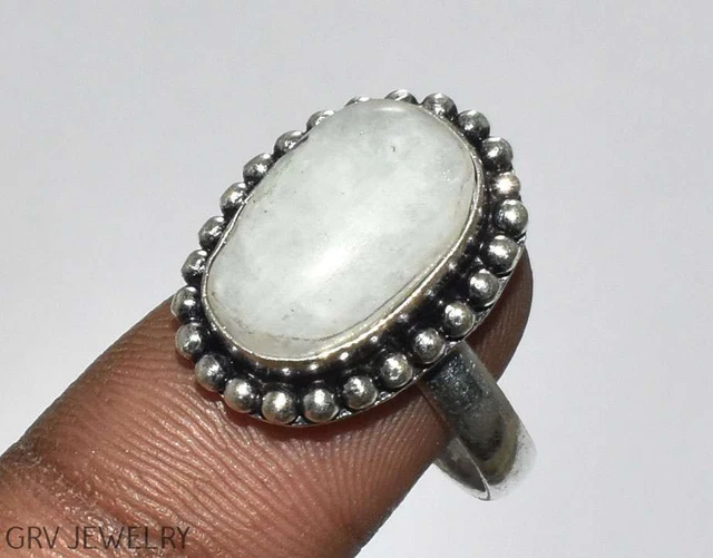 Rainbow Moonstone Gemstone Handmade Ring 925 Silver Plated Us Size 9" R026-G170