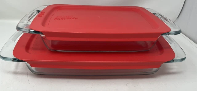 Pyrex (1) 233 3qt Glass Baking Dish and (1) 233-PC Red Plastic Lid