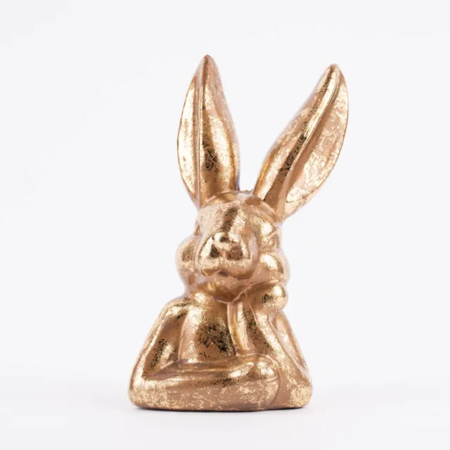 Coniglio di Pasqua Ceramica Busto Lepre Irregolare Color Oro 14x9,5x21,5cm