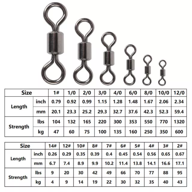 50~200Pc Fishing Barrel Swivel 9~770LB Stainless Steel Rolling Solid Ring Swivel 2