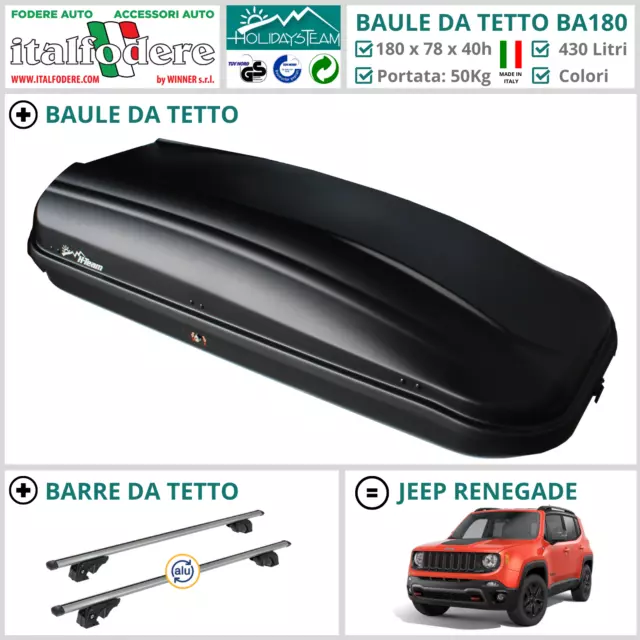 OFFERTA! BOX BAULE DA TETTO 430Lt BARRE JEEP RENEGADE Portabagagli Portapacchi