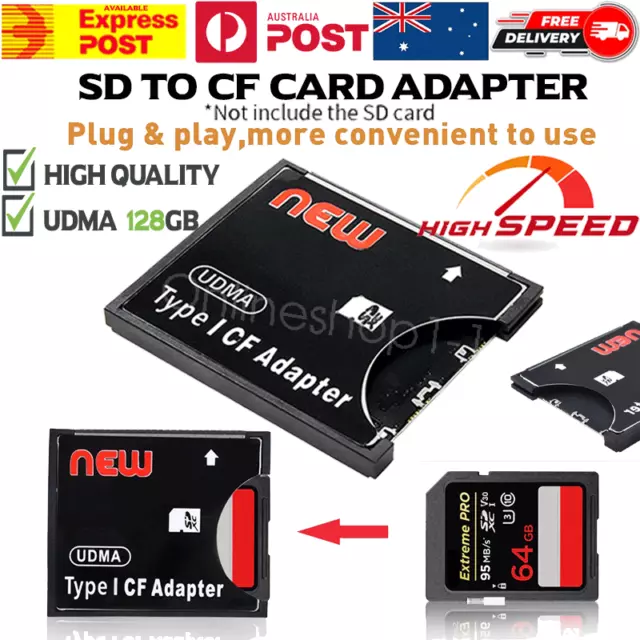 SD to CF Adapter SDHC SDXC Compact Flash Type 1 Memory Card Reader up UDMA 128gb