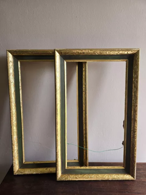 Set Of 2 Gold/Green Ornate Wide Wood Picture Frames Art Gallery Shabby Chic