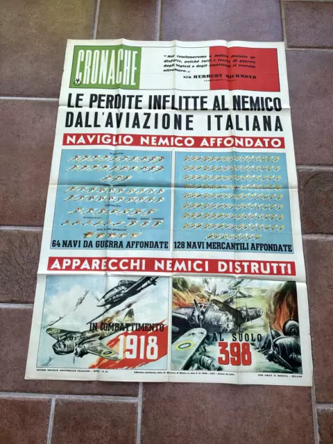 Vecchio Manifesto 1943 Navi Aviazione Guerra Fascismo Old Poster