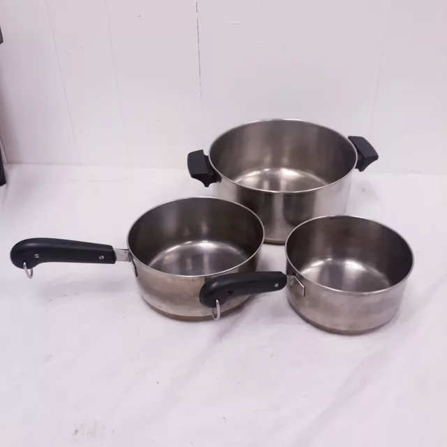 Lot 3 Vintage Revere Ware Copper Clad sauce pan large pot *no lids*