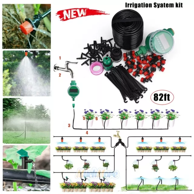 Sistema de riego por goteo 82 ft temporizador de plantas auto jardín jardín manguera de riego de césped kit de pulverización 2