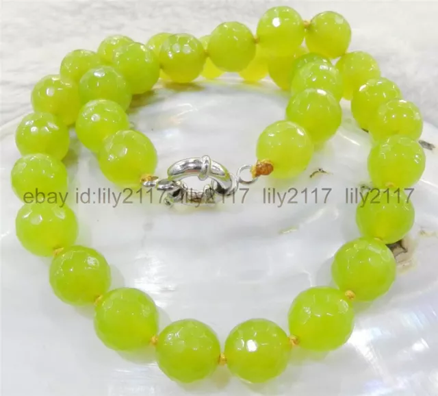 Beautiful 8mm Faceted Green Peridot Round Beads Gemstone Necklace 18" AAA