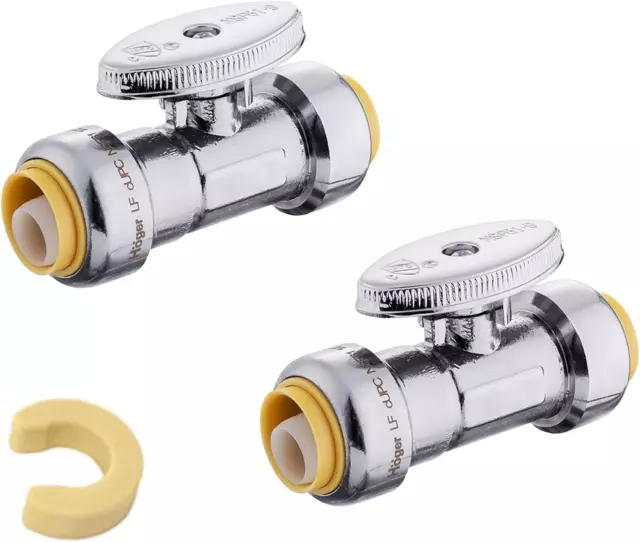 (Pack of 2) EFIELD Push Fit 1/4 Turn Straight Stop Valve Water Shut off 1/2 Inch