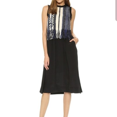 Sea New York Braided Silk Dress Size 2 Navy Blue Black Slip Included