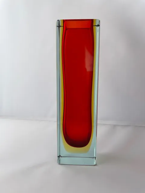 Vintage 1970s  Murano Sommerso Slab Vase In Red Amber And Blue