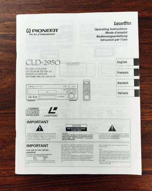 Notice Laserdisc Pioneer CLD-2950 - User Manual - English + Français + Deu + Ita