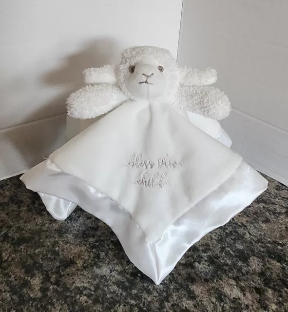 Lillian Rose Plush Lamb White Lovey Bless This Child Security Blanket Satin Trim