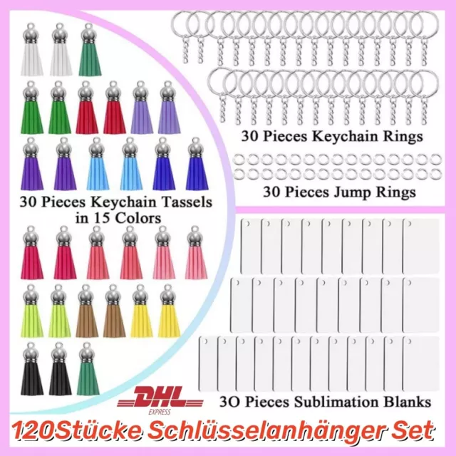 120PCS Acryl Schlüsselanhänger Rohlinge Set Schlüsselbund Transparente Rechteck