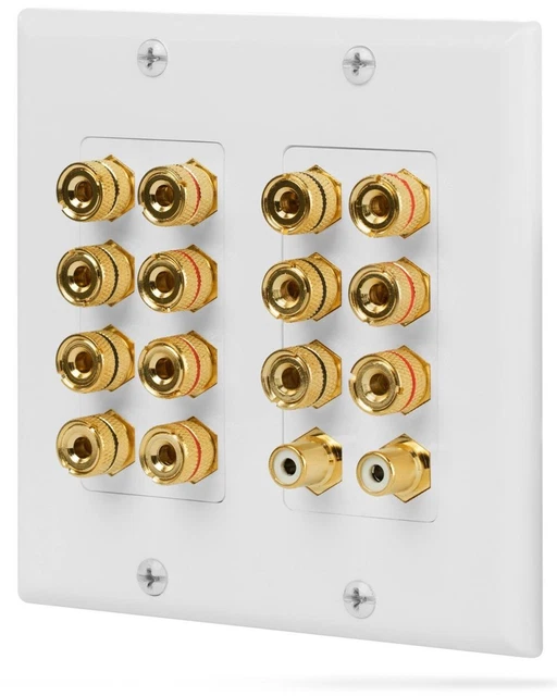 7.1 Surround Sound Home Theater 2 Gang Wall Plate Banana Binding Posts + 2 RCA