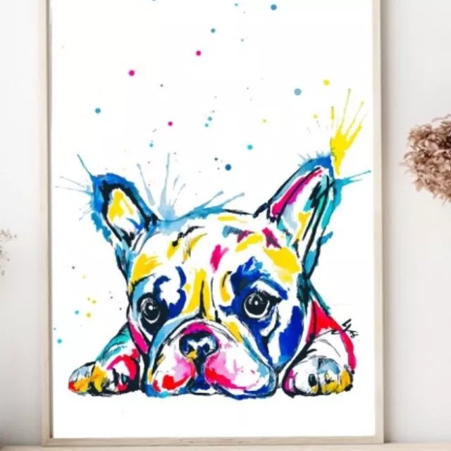 French Bulldog art print | pet portrait dog watercolour painting Frenchie colour