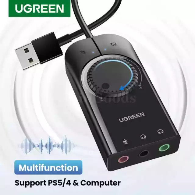 Ugreen USB Sound Card External 3.5mm Microphone Audio Adapter PC Laptop Headset