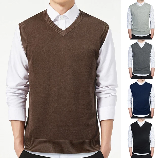 Pull Gilet Sans Manches Pour Homme - Col En V, Coupe Décontractée - Idéal Pour Automne-hiver - Matière Extensible Et Chaude