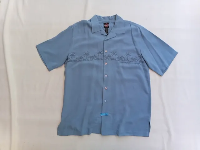 HARLEY DAVIDSON - SKY BLUE Button Down Dress Shirt with Embroidery Palm Trees MD
